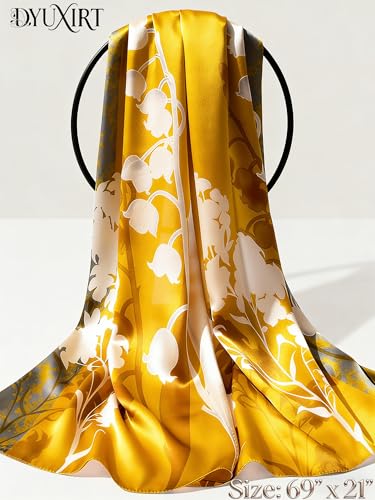 100% Mulberry Silk Oversized Women’s Sun-Shielding Shawl Formal Evening Neckwear Featherlight Airy - color: N22-golden Brush Shawl（69" X 21"inch）