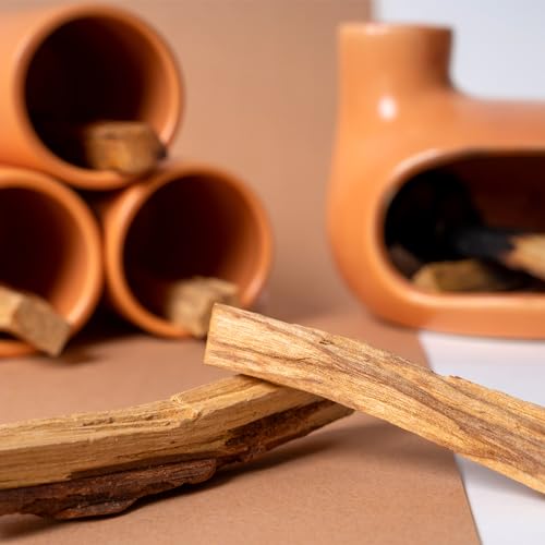 MOUGIGI Palo Santo Holder Set with 3 Matchstick Holders - Modern Handcrafted Ceramic Incense Burner with Chiminea, Perfect for Meditation - Smudge Bowl for Palo Santo Sticks, Sage, and Cones. - color: Palo Santo Holder Set - 3 Matchstick Holders
