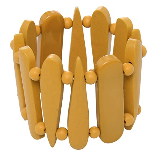 Wooden Bracelet Shaped Teardrop Bangle Strand Bracelet for Women Men(BR-1213-Yellow)