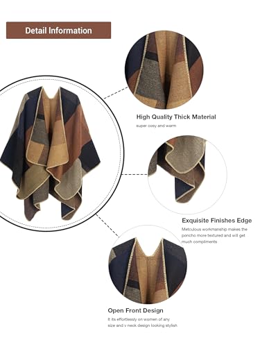 MissShorthair Women's Printed Shawl Wrap Fashionable Open Front Poncho Cape, Gift for Women - color: A-a Brown Black