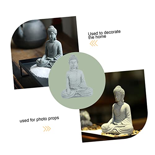 Happyyami Sandstone Buddha Statue Zen Style Home Balcony Decor Indoor Micro Landscape Ornament for Meditation and Relaxation