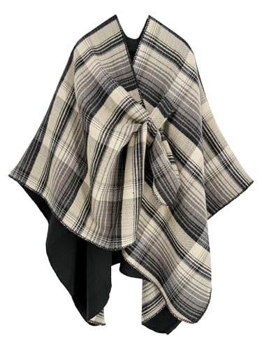 Women's Elegant Shawl Wraps, Soft Open Front Poncho Cape, Reversible Casual Cardigan Shawls for Gift Travel - color: Billiard Green-white