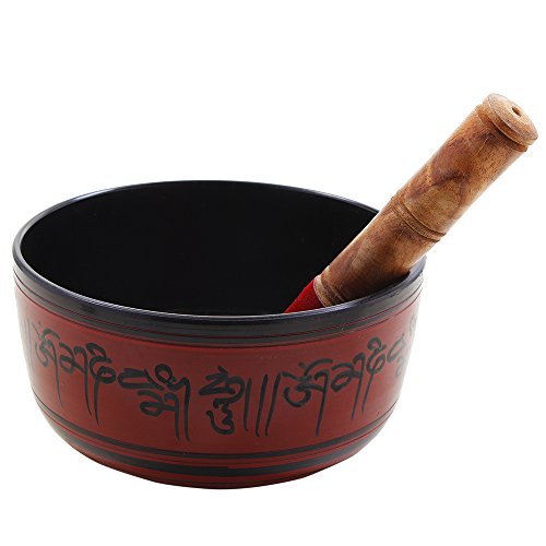 Store Indya Tibetan Singing Bowl Set - Authentic Meditation Sound Bowl for Yoga, Chakra Healing, and Stress Relief - Unique Spiritual Gifts for Women and Men - color: RED