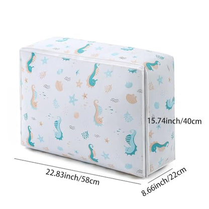 Large Capacity Clothes Storage Bag Organizer with Strong Zippers for Clothes, Quilts, Pillows (Seahorse) - style: Seahorse