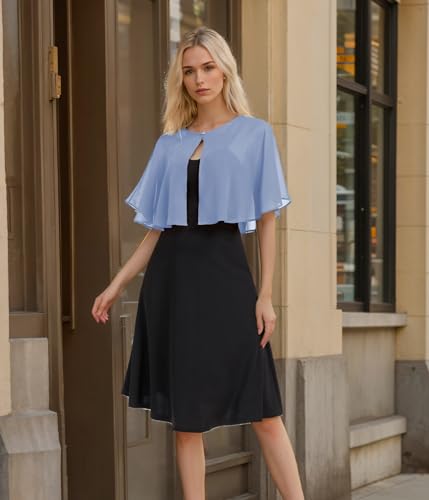 TONGFANTFL Women's Soft Chiffon Capelets Shawls and Wraps for Evening Wedding Cape Bole Cover Up - color: Dusty Blue