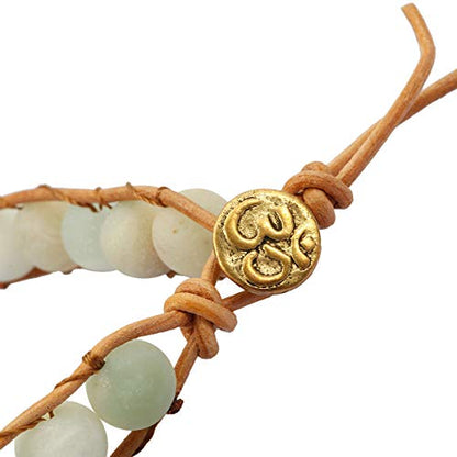 TUMBEELLUWA Stone Beads Bracelet Woven with Leather Cord Bohemian Style Healing Crystal Handmade Jewelry for Women Men