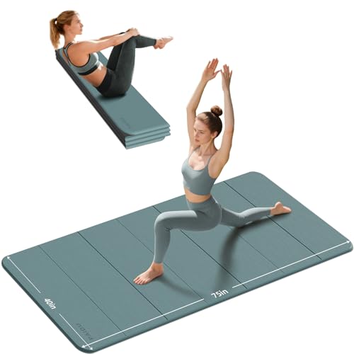 PAIDU Foldable Yoga Mat thick- 2/5" (10MM) TPE Non-Slip Design, Quick Fold，Easy Storage, 75x40 Extra Long/Wide for Indoor Yoga, Pilates and Outdoor Travel Workouts - color: Deep green+Black