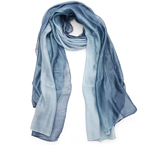 Cotton Silk Scarf Elegant Soft Wraps Color Shade Scarves for Women - color: Gradient - Light Blue