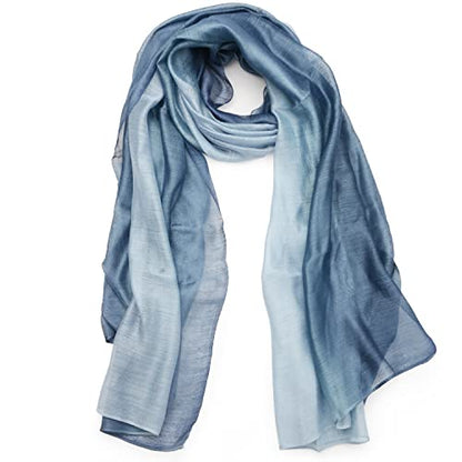 Cotton Silk Scarf Elegant Soft Wraps Color Shade Scarves for Women - color: Gradient - Light Blue