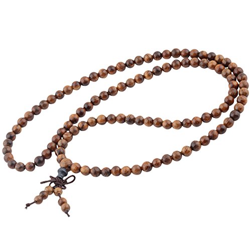 Nupuyai Natural Wood Wrap Bracelet for Women and Men, 108 Prayer Mala Beads Tibetan Necklace for Unisex Elastic Meditation Yoga Jewelry - color: 01-Black Rosewood(6mm)