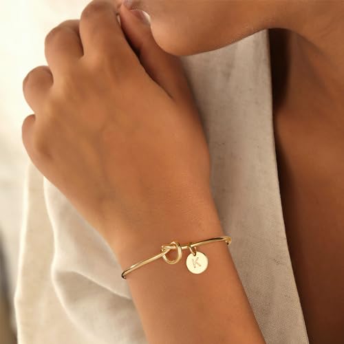 Turandoss Initial Bracelets for Women - Dainty Knot Letter A-Z Initial Bracelet Personalized Cuff Bangle Bracelet for Women Jewelry Gifts - color: Gold, style: M