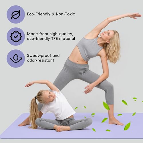 Extra Wide Yoga Mat 72" x 32", 6mm Non Slip TPE Exercise Mat with Carrying Strap, Large Workout Mat for Yoga, Pilates, Stretching, HIIT & Home Gym - color: Elegant Purple