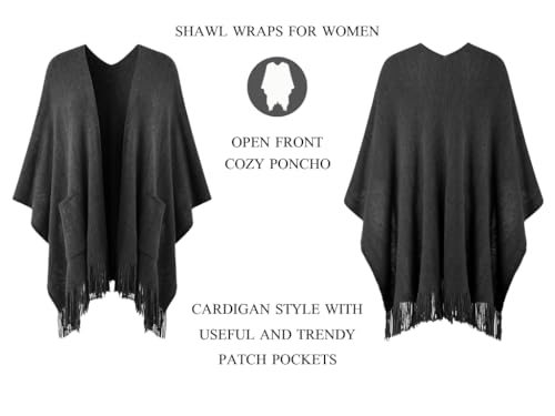 Ferand Shawl Wraps for Women, Cozy Lightweight Poncho Cape with Pockets, Warm for Fall Winter Travel - color: Dark Grey