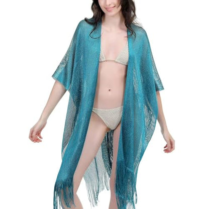 Sparkle Metallic Evening Shawls for Women formal Party Dresses Beach Travel Cardigan Shawl Wrap for Swimsuit - color: H-teal Blue