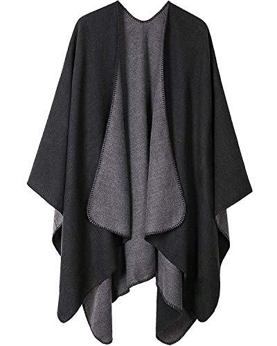 Women's Shawls and Wraps Open Front Poncho Cape Winter Sweater - color: A1- Black