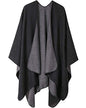 Women's Shawls and Wraps Open Front Poncho Cape Winter Sweater - color: A1- Black
