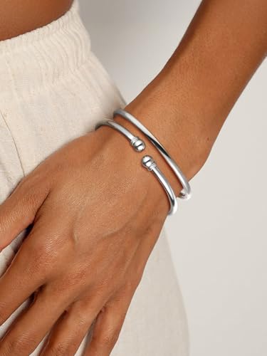 U7 Unisex Simple Cuff Bracelet 18K Real Gold Platinum Plated Fine Bracelets Fashion Jewelry Open Bangle Cuff Bracelets, Twisted or Heart Style - color: C.Simple Cuff-Sterling Silver