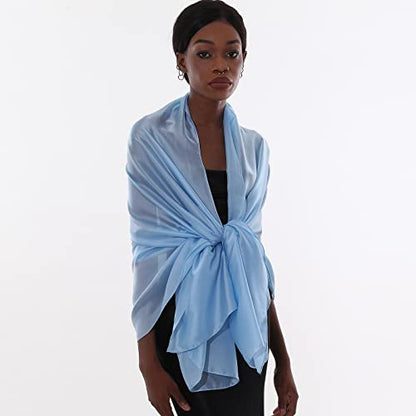 Womens Scarf Pashmina Shawls and Wraps for Evening Dresses Like Chiffon Silk Scarf for Bridal Wedding - color: Blue