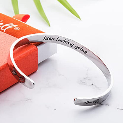 Carviell Bracelet - Gifts for Women – Inspirational, Friendship, Love, Mom, Daughter, Sister, Christian, Graduation, Memorial & Wedding Gifts – 100+ Phrases – Stainless Steel, Gift-Ready - style: BADASS GIFT - Keep f##king going