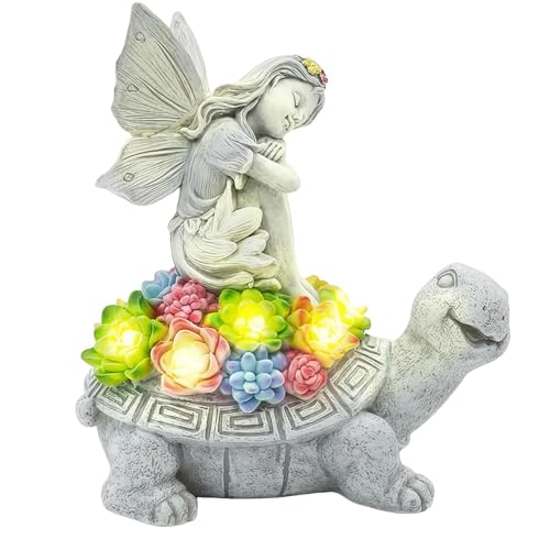 Solar Angel Garden Statue，Solar Garden Statue Angel and Turtle,Figurines Outdoor Decor,Outdoor Solar Statue with LED Lights for Yard,Patio,Lawn Art Decoration,Housewarming Gift