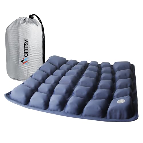 Inflatable Seat Cushion with Built-in Pump for Airplane Travel, Car & Office Chair - Portable Air Pad for Sciatica, Coccyx & Tailbone Pain Relief - 3D Air Cell Support for Long Sitting, 0.8lbs - color: Blue Cushion With Silver Storage Bag