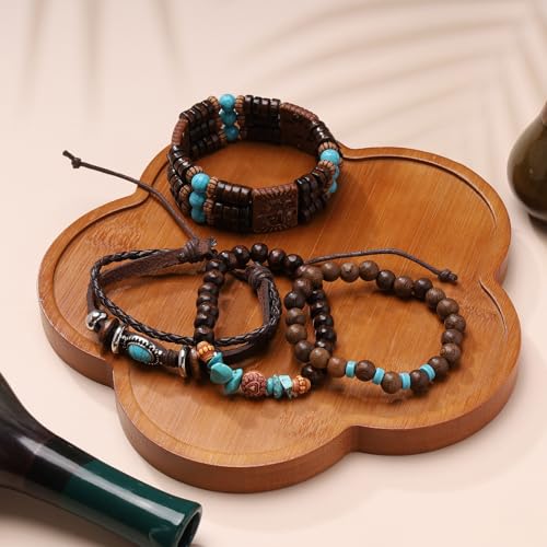 MILAKOO Mens Beaded Bracelets Tribal Wooden Elastic Adjustable Prayer Beads Wrap Cuff for Women - color: H: 4pcs