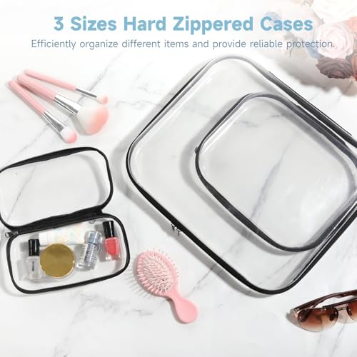 3-Piece Transparent Hard Shell Zippered Cases, 3 Sizes, Double Zipper Portable Organizers For Makeup, Snacks, Toys, Waterproof Storage Bags