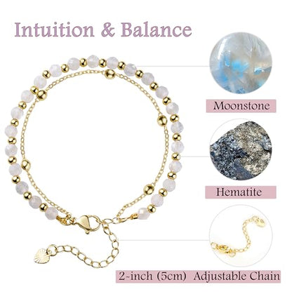 Farfume Crystal Bracelet Beaded Bracelets 4mm Natural Stone Beads Gemstone Handmade Jewelry Gift for Women - color: Moonstone-Intuition & Balance