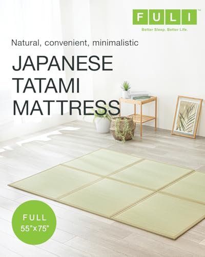 FULI Japanese Tatami Mattress, Foldable Igusa Rush Grass Tatami Rug, Natural Japanese Floor Mattress Mat Made in Japan, Full - size: Full (75"L x 55"W x 0.5"Th), style: Foldable Mat