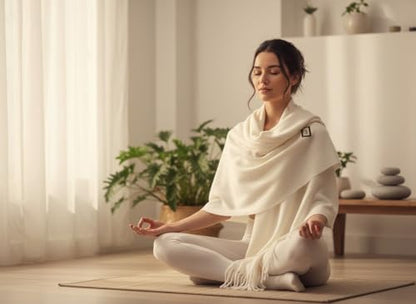 HANDTECHINIDA Tibetan Woolen shawl for Meditation Yoga Travel Champagne Nursing Pashmina Kashmiri Plus size Prayer Wrap - color: Shawl-7