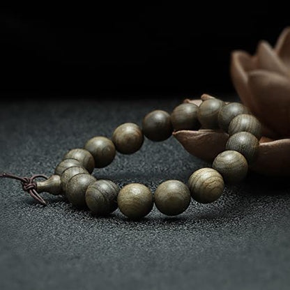 12mm Wooden Bead Bracelet, Natural Gloomy Wood Bead Bracelet, 17 Bead Buddhist Prayer Bead Bracelet, Fashion Hand Served Bead Bracelet, Vintage Wooden Bead Bracelet