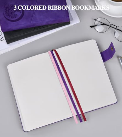 Blank Journal Notebook, A5 Hardcover Leather Sketchbook with 200 Pages Thick Blank Paper for Men Women, Unlined Drawing & Writing Journal, 5.9" x 8.4" Plain Notebook (purple) - color: Purple, size: Blank Page