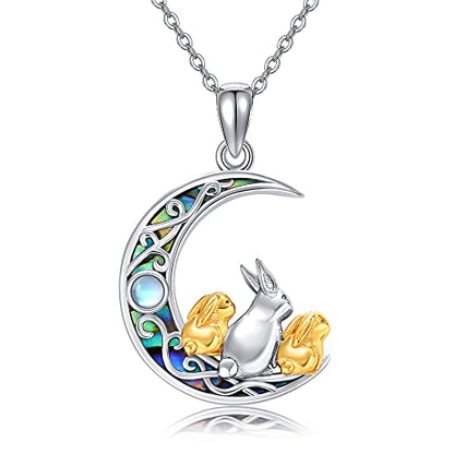 Sterling Silver Cute Animal Pendant Necklace Fox/Snake/Unicorn/Owl on Moon/Rabbit/Horse Necklace Jewelry for Women Mom Sister - style: 2 Bunny
