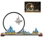Landscape Desktop Decoration with LED Light Ring and backflow Incense Burner, Artificial Rockery Landscape on Solid Wood Base, Zen-Inspired Interior Decoration