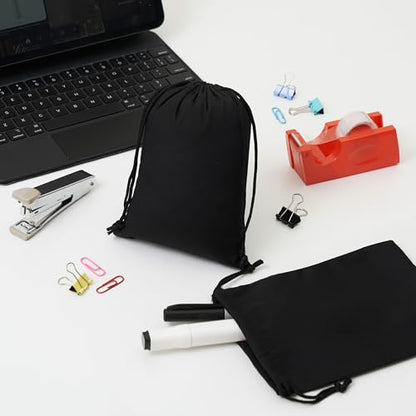 Black Cotton Drawstring Bags, Reusable Quality with Double String, For Pantry Gifts Kitchen - Pack of 6 (Black Cotton Blend, 6 x 8 Inch) - color: Black Cotton Blend, size: 6 x 8 Inch