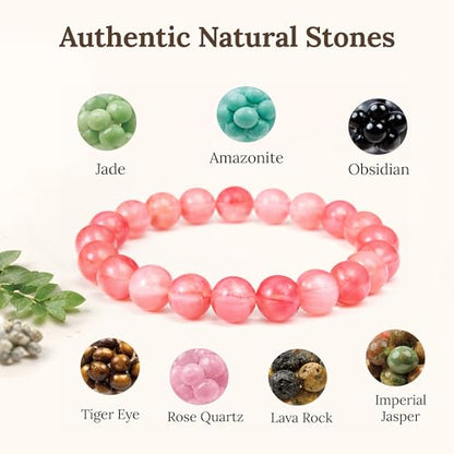 Elm City Direct 8mm Natural Stone Beaded Bracelet – Unisex Crystal Stretch Bracelets for Men & Women, Chakra & Healing Jewelry, Gift-Ready Beaded Bracelets - color: Watermelon Crystal