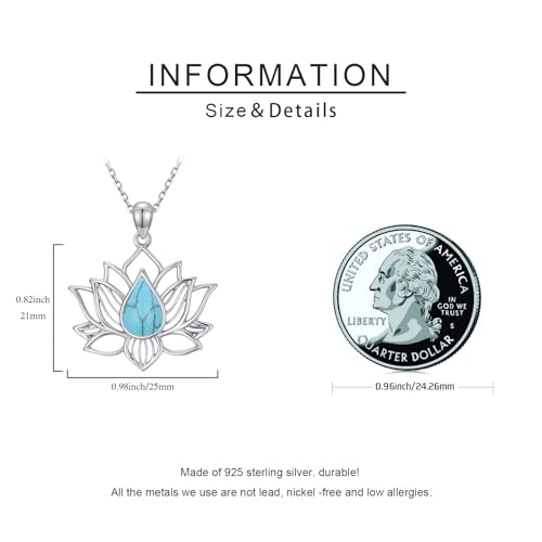 Lotus Necklaces for Women 925 Sterling Silver 7 Chakra/Yin Yang Pendant Necklace Spiritual Lotus Jewelry Birthday Yoga Gifts - style: Turquoise-Lotus