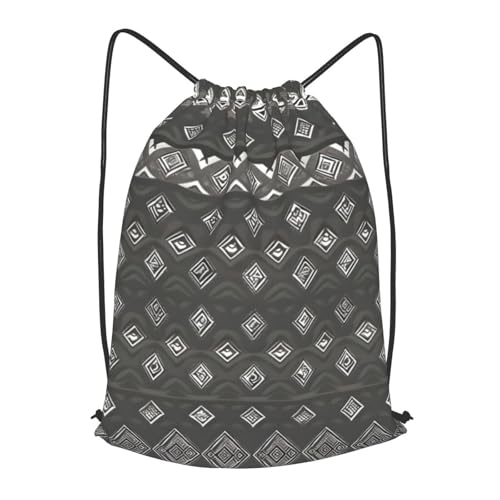 Grey Tribal Drawstring Backpacks Polyester Bag For Yoga Meditation Fitness - size: Small