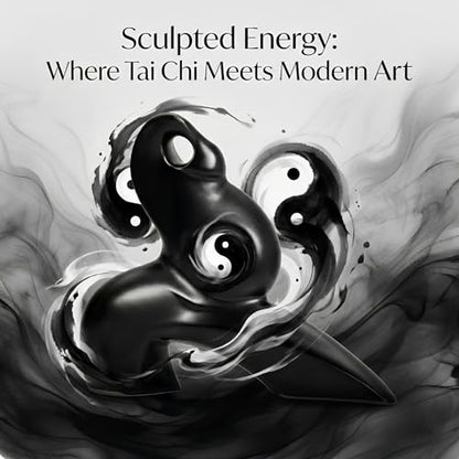 Tai Chi Motion Ceramic Sculpture - Handmade Jingdezhen Porcelain Statue, 7-Inch Abstract Yin Yang Zen Figurine for Home Office Desk Shelf Décor