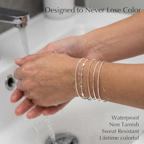 Dainty Gold Bracelet for Women Stack, Thin Bracelets Stackable Set with Bangle Cuff, Box, Herringbone, Paperclip, Figaro, Sparkling Link Chains Waterproof, Simple Jewelry Gifts for Women Non Tarnish - color: Silver-cuban/cuff/heart/beaded/twisted/rope