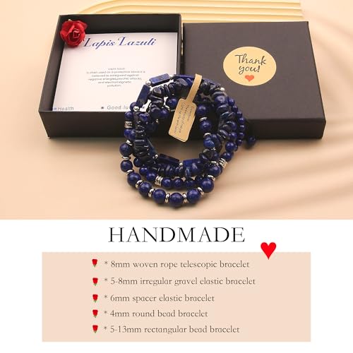5Pcs Healing Crystal Bracelet for Women Men, Handmade Adjustable Gemstone Bracelets Beaded Reiki Energ Bracelet Set Jewelry Gifts for Women Men - color: Lapis lazuli