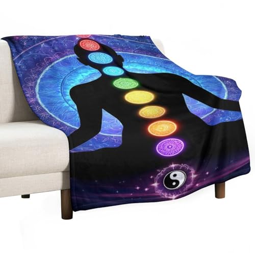 Lightweight Flannel Blanket, Soft Bed Sofa Couch Cover, Nine Chakra Yoga Meditation Lotus Blue Mandala Portable Blanket - color: Color71, size: 30"x50"