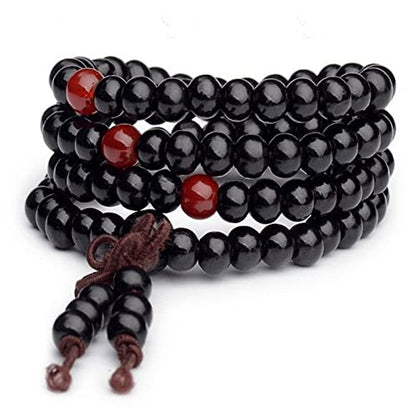 108 Mala Wooden Beads Bracelet Necklace Elastic Healing Wood Sandalwood Seed Buddhist Bracelet for Women Men Buddha Prayer Meditation Jewelry - color: D 4pcs 8mm brown