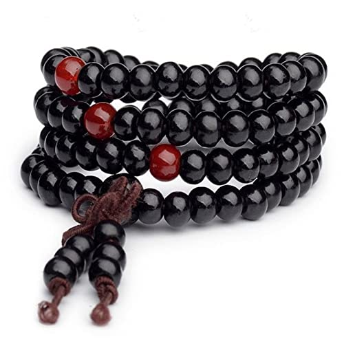 108 Mala Wooden Beads Bracelet Necklace Elastic Healing Wood Sandalwood Seed Buddhist Bracelet for Women Men Buddha Prayer Meditation Jewelry - color: F 1pc 8mm black