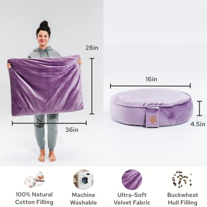 Mindful Modern Meditation Cushion and Zabuton Mat Bundle - Premium Luxury Velvet Meditation Cushion Set for Yoga - Buckwheat Zafu Floor Pillow and Rectangular Mat - Dusty Violet Color