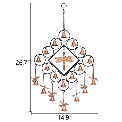 Distressed Metal Dragonfly Wind Chime, Unique Diamond Shape Wind Bell Chime with Hook, Decorative Chime for Garden, Patio, Balcony (Gold)