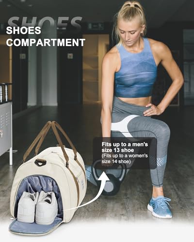 Gym Bag Womens Mens with Shoes Compartment and Wet Pocket Travel Duffel Bag for Women for Plane Sport Gym Tote Bags Swimming Yoga Small Waterproof Weekend Overnight Carry on Bag Hospital Holdalls - color: A16-Beige & Brown