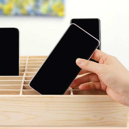 30-Grid Wooden Cell Phone Holder Desktop Organizer Storage Box for Classroom Office (30-Grid) - size: Natural 30-Grid