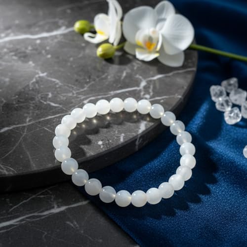 The Alchemist's Arcanum Adjustable Beaded Wrist Accessory for Men and Women, Stretch Fit Stone Bead Jewelry for Daily Wear and Gifting - color: Rainbow Moonstone