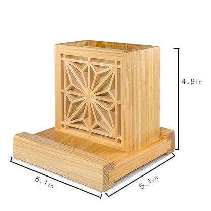 Handmade Hinoki Wood Desk Decor, Japanese Zen Wooden Pen Holder, Handcrafted Office Art, Kumiko Art (red) - color: red